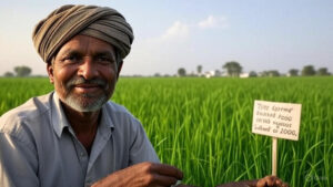 महाराष्ट्राच्या शेतात काम करणाऱ्या शेतकऱ्याचा फोटो,